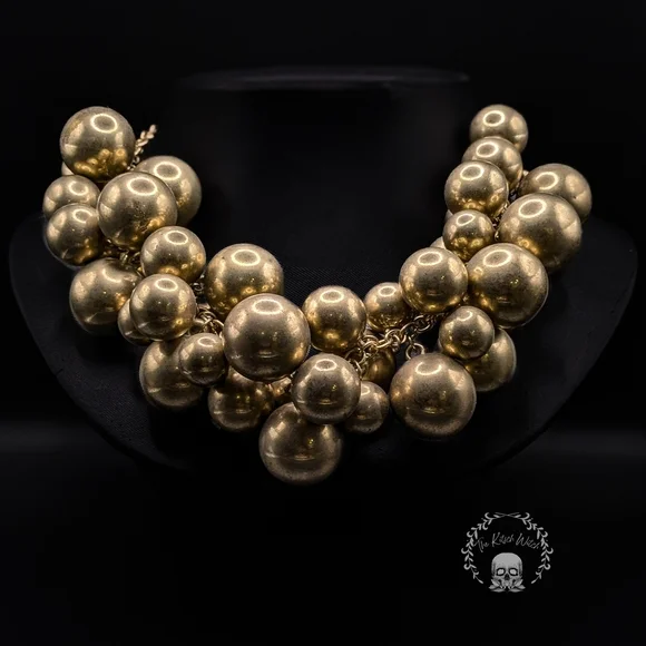 Modern Gold Toned Metal Bubble Bauble Beaded Necklace - Picture 3 of 5